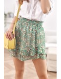 Chiffon mini skirt with flowers, green MP803720 - Online store - Boutique